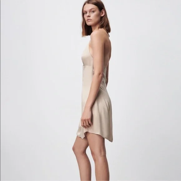 Zara Beige Ruched mini Dress - Picture 3 of 11